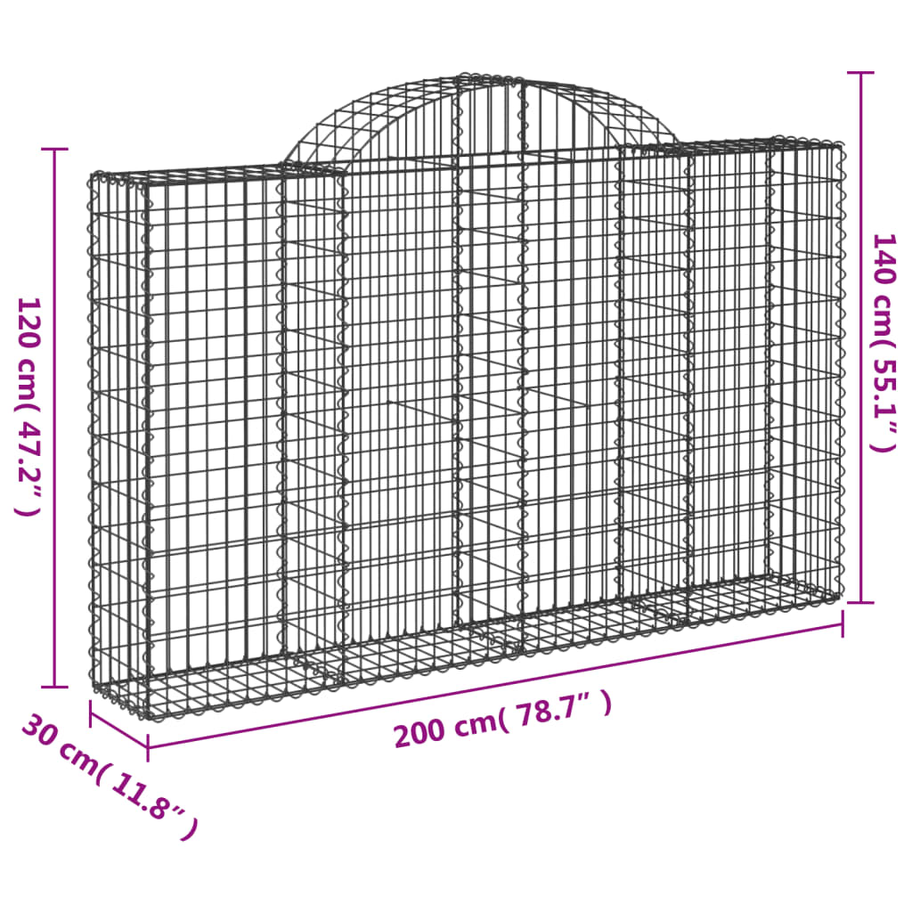 vidaXL Arched Gabion Baskets 18 pcs 200x30x120/140 cm Galvanised Iron 6