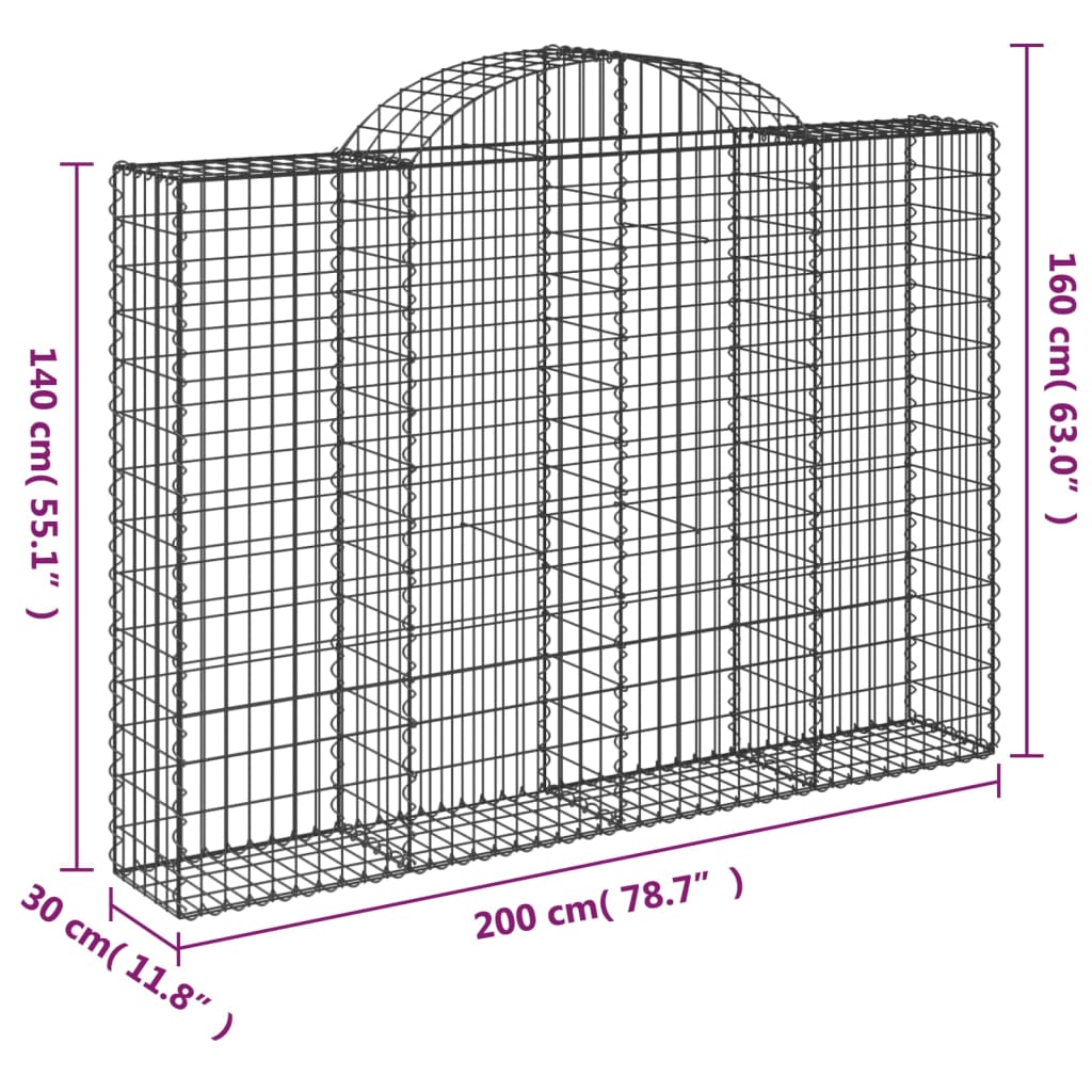 vidaXL Arched Gabion Baskets 6 pcs 200x30x140/160 cm Galvanised Iron 6