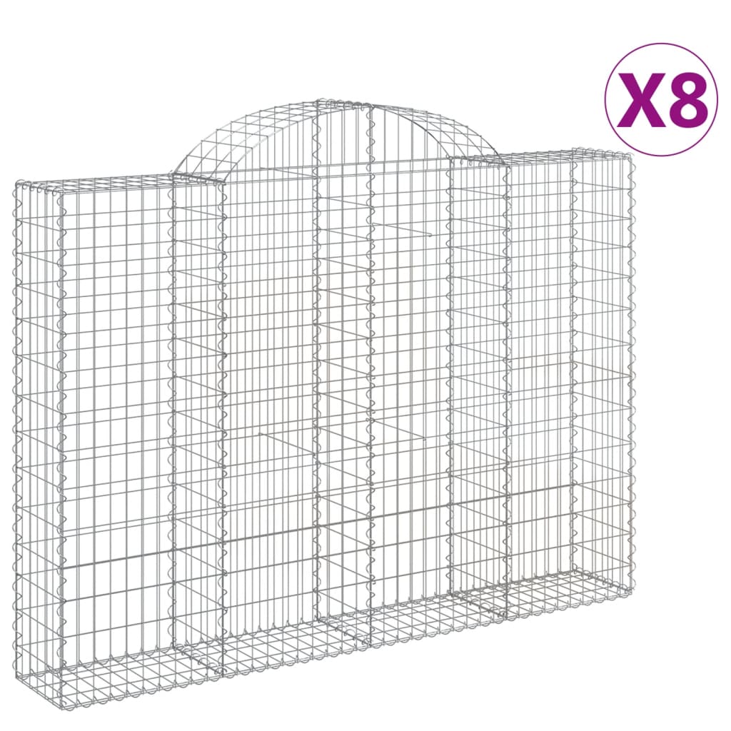 vidaXL Arched Gabion Baskets 8 pcs 200x30x140/160 cm Galvanised Iron 2
