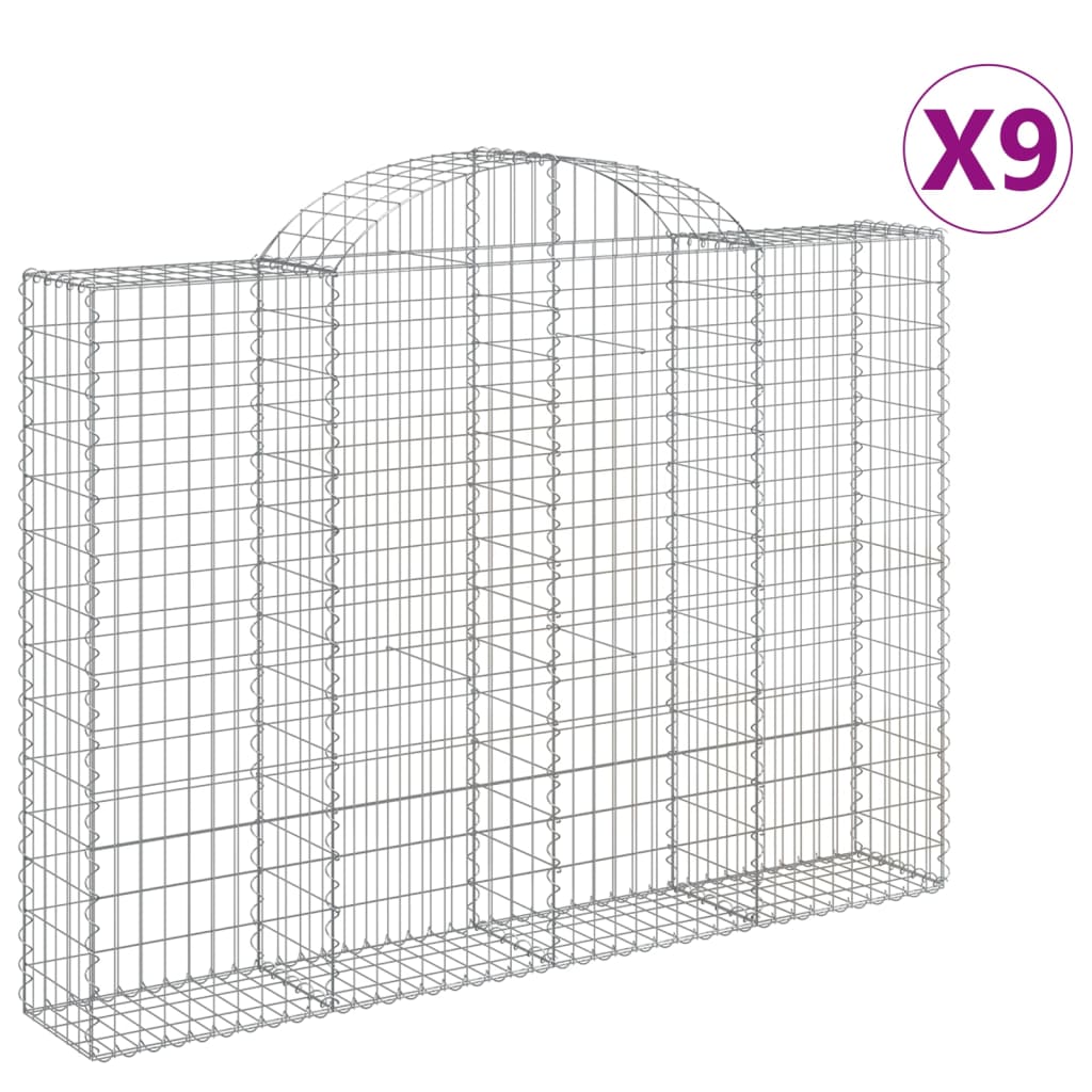 vidaXL Arched Gabion Baskets 9 pcs 200x30x140/160 cm Galvanised Iron 2
