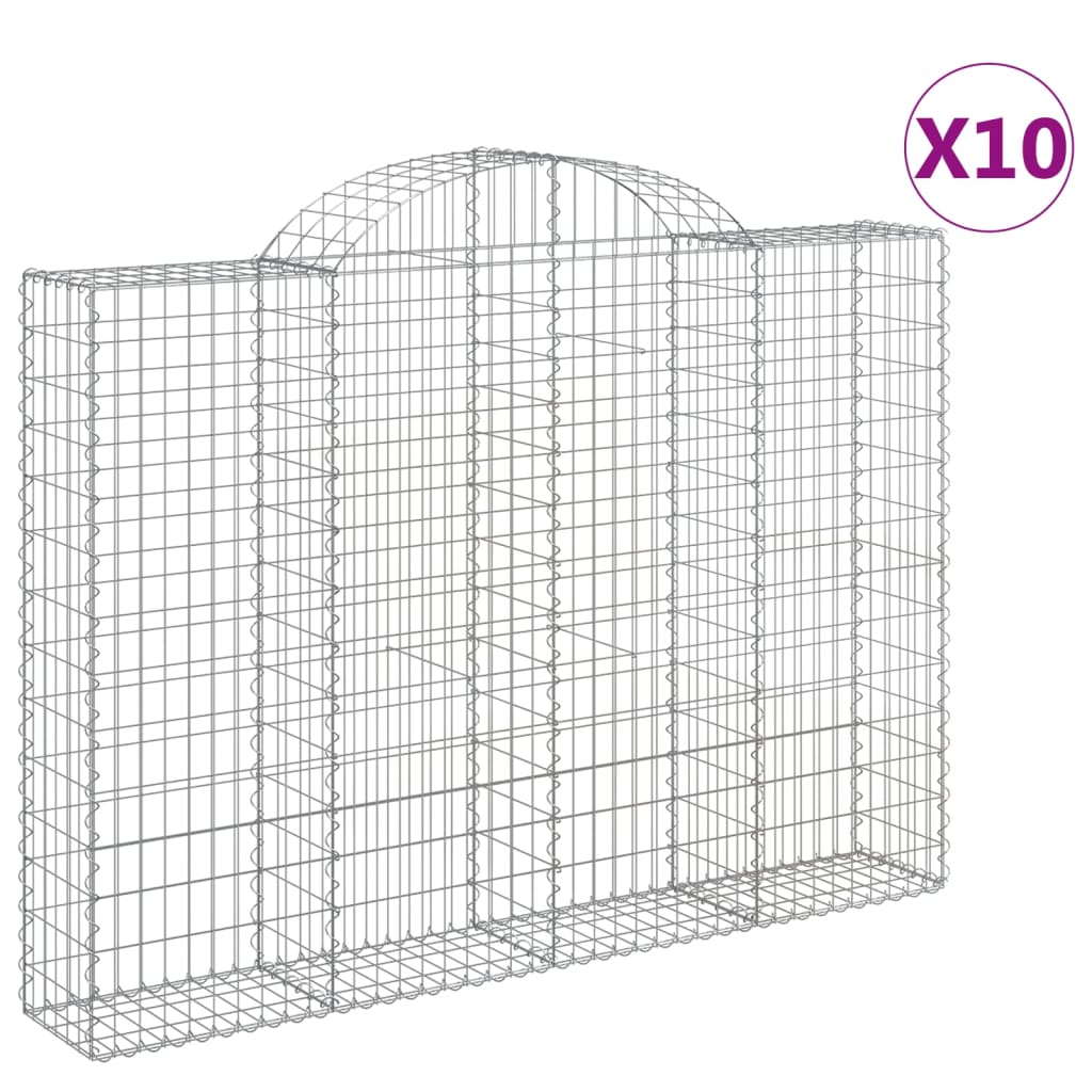 vidaXL Arched Gabion Baskets 10 pcs 200x30x140/160 cm Galvanised Iron 2