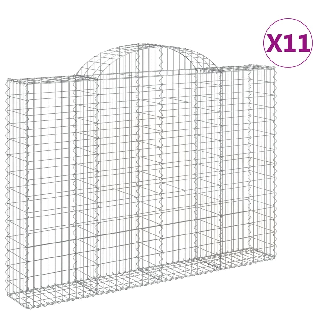 vidaXL Arched Gabion Baskets 11 pcs 200x30x140/160 cm Galvanised Iron 2