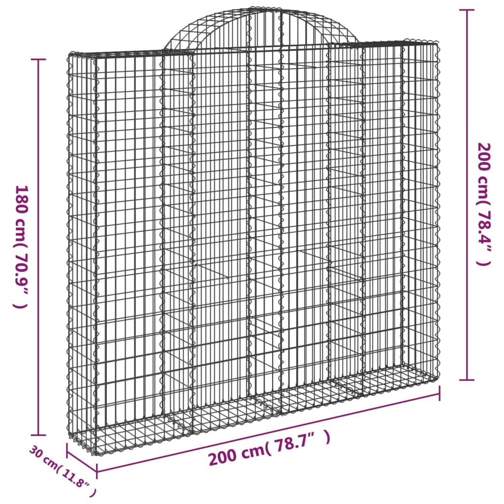 vidaXL Arched Gabion Baskets 4 pcs 200x30x180/200 cm Galvanised Iron 6