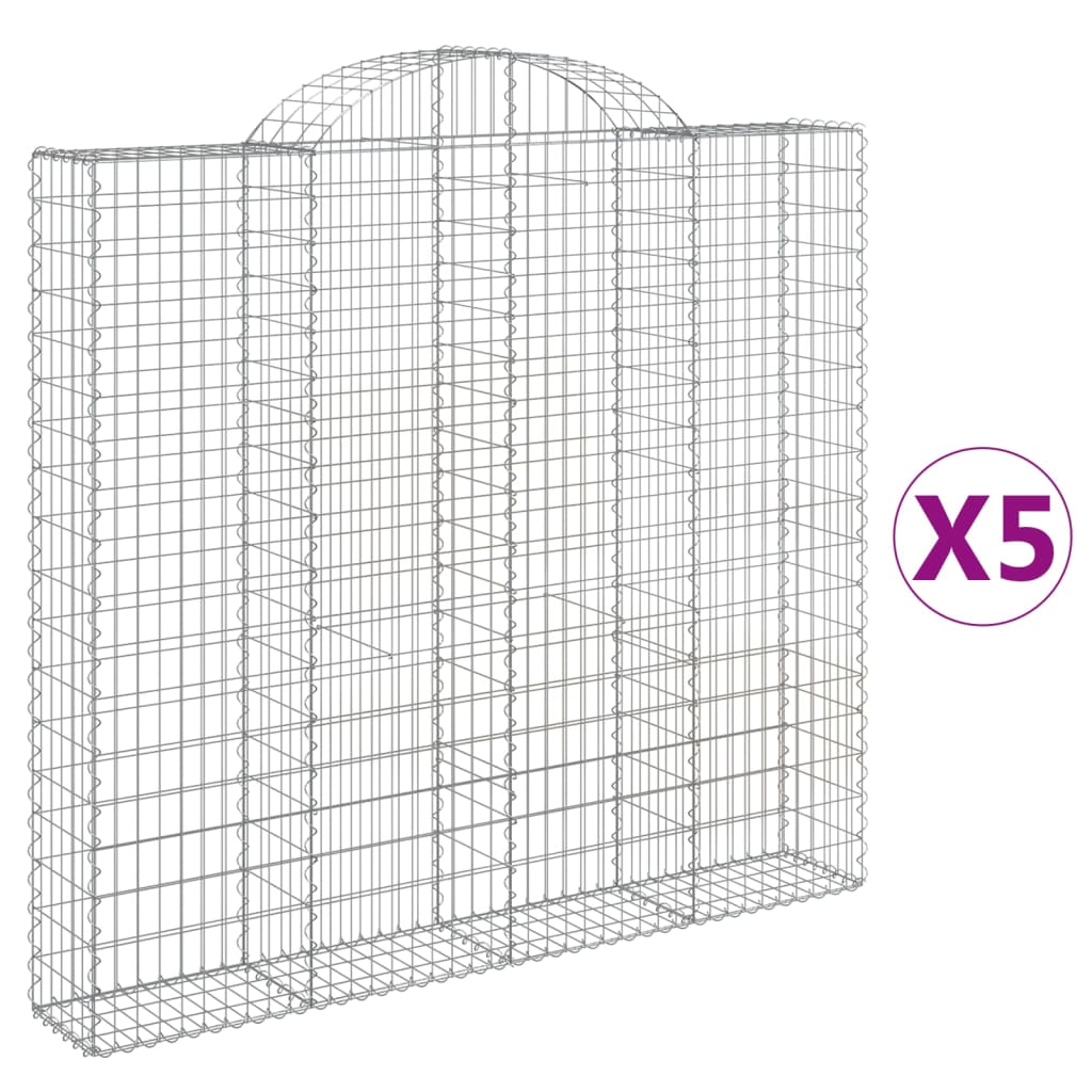 vidaXL Arched Gabion Baskets 5 pcs 200x30x180/200 cm Galvanised Iron 2