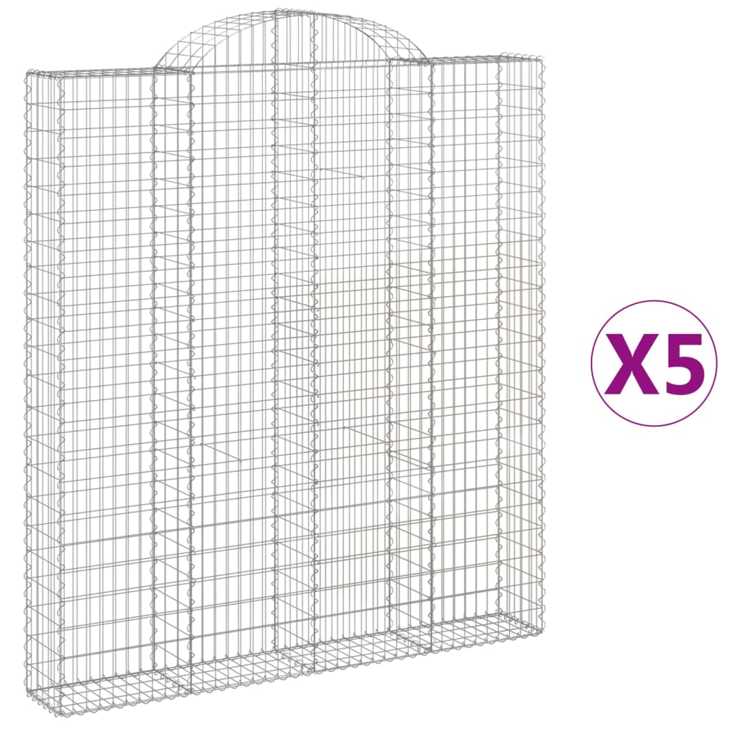 vidaXL Arched Gabion Baskets 5 pcs 200x30x220/240 cm Galvanised Iron 2