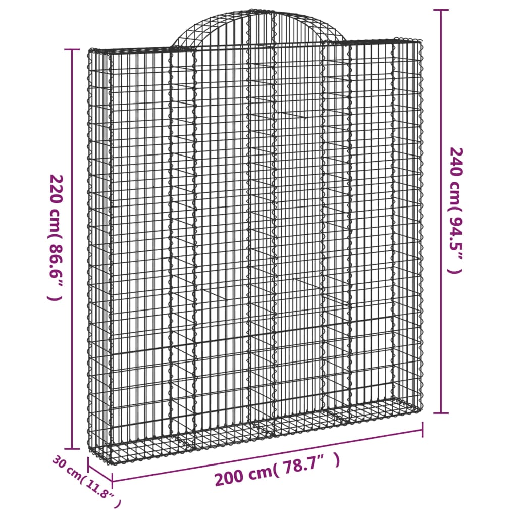 vidaXL Arched Gabion Baskets 5 pcs 200x30x220/240 cm Galvanised Iron 6