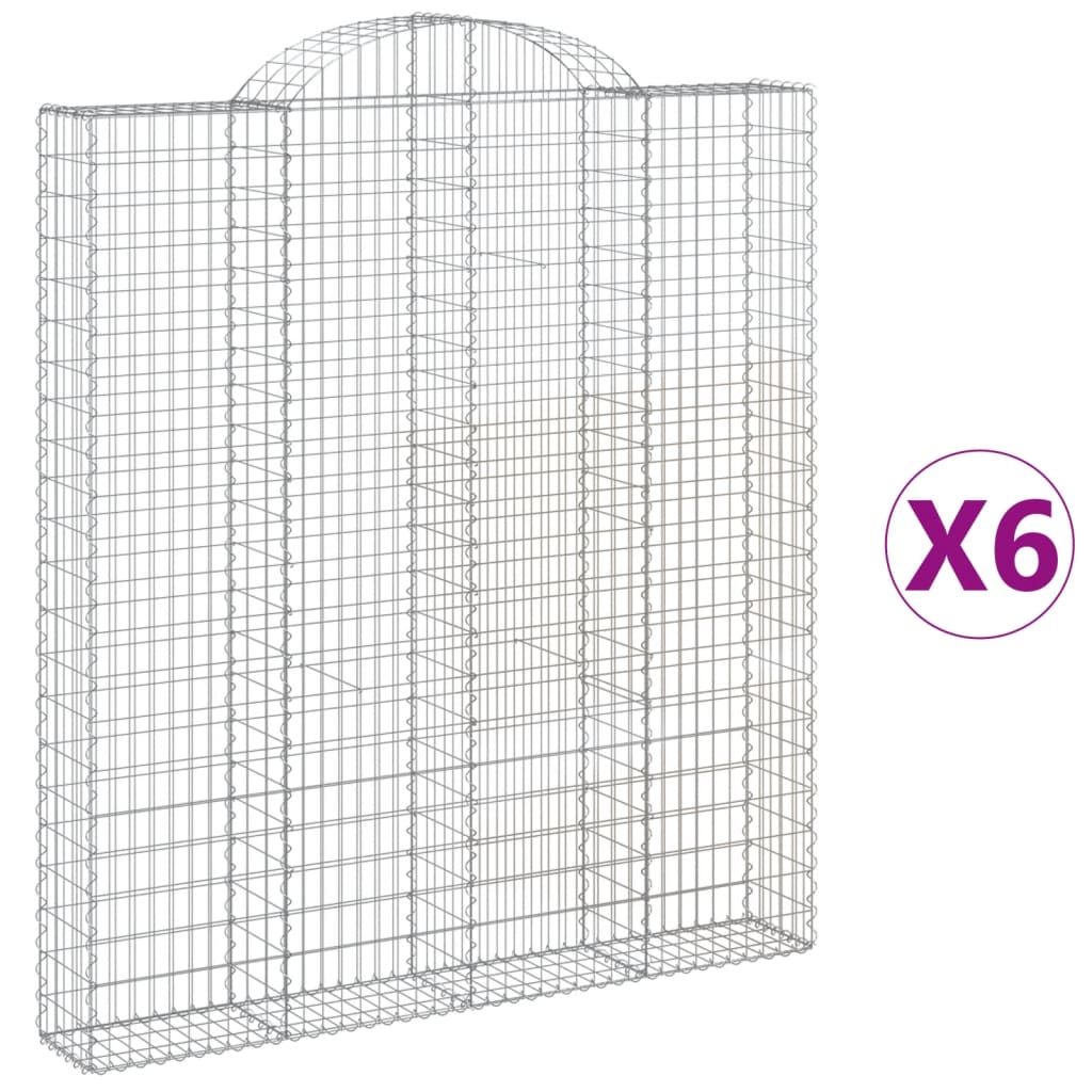 vidaXL Arched Gabion Baskets 6 pcs 200x30x220/240 cm Galvanised Iron 2