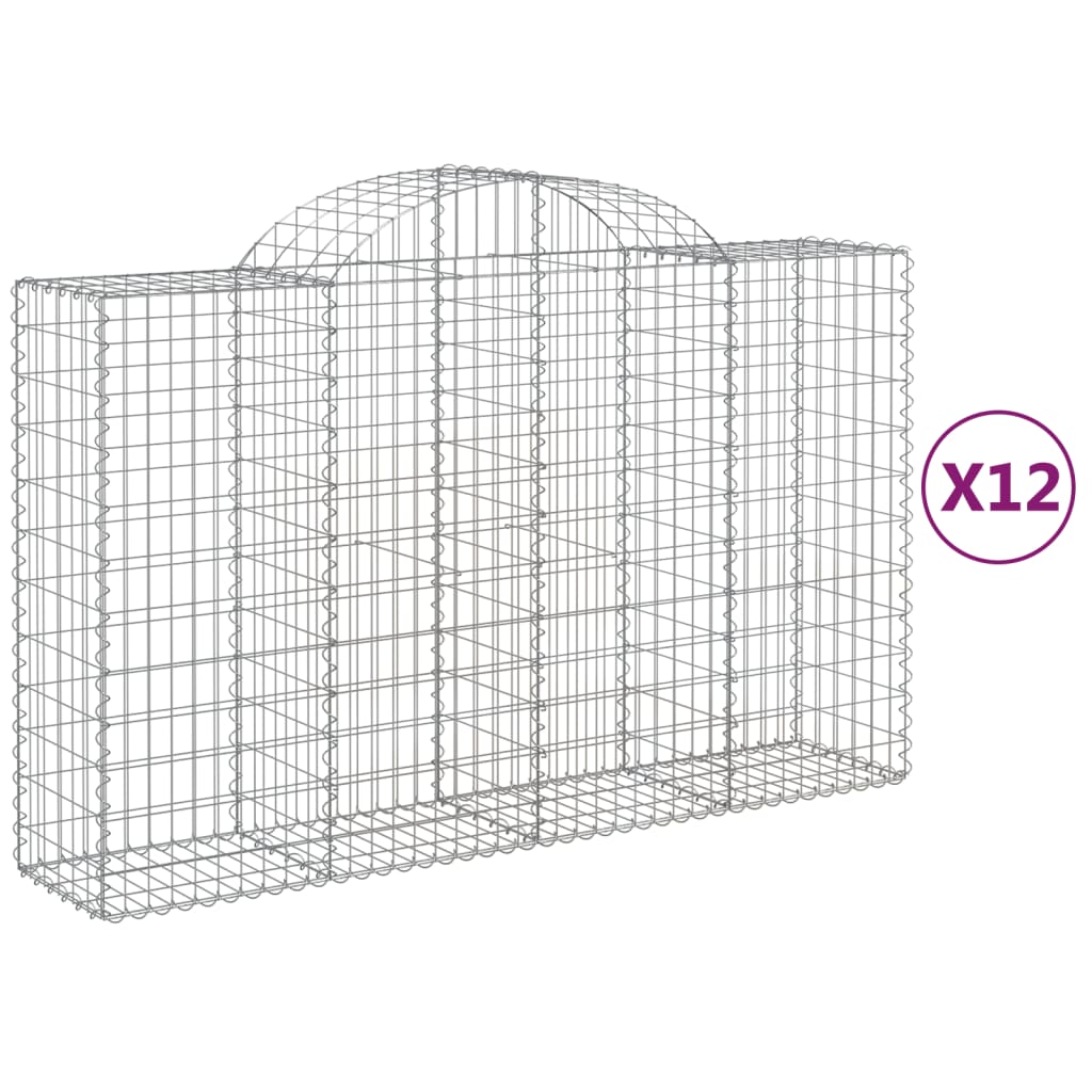 vidaXL Arched Gabion Baskets 12 pcs 200x50x120/140 cm Galvanised Iron 2