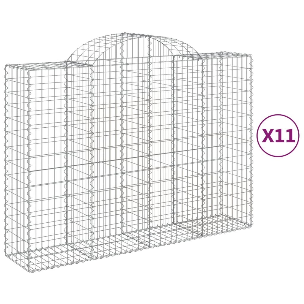 vidaXL Arched Gabion Baskets 11 pcs 200x50x140/160 cm Galvanised Iron 2