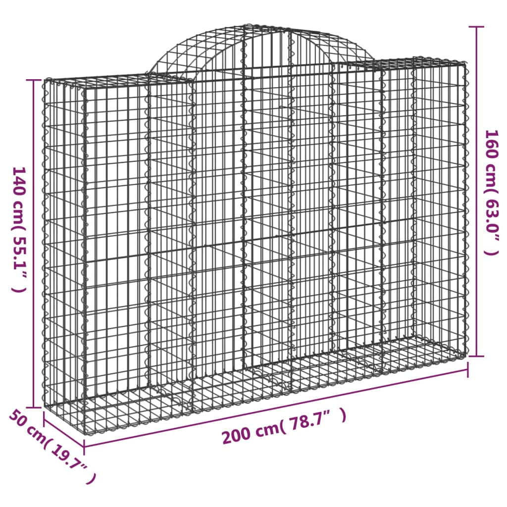vidaXL Arched Gabion Baskets 11 pcs 200x50x140/160 cm Galvanised Iron 6
