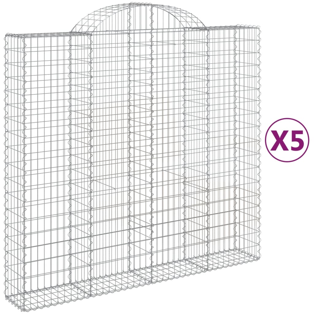 vidaXL Arched Gabion Baskets 5 pcs 200x50x180/200 cm Galvanised Iron 2