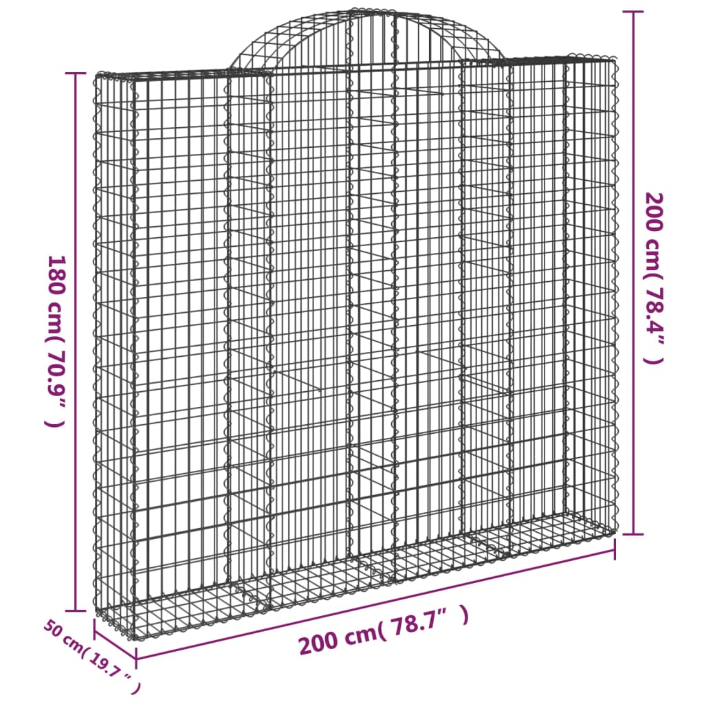 vidaXL Arched Gabion Baskets 5 pcs 200x50x180/200 cm Galvanised Iron 6