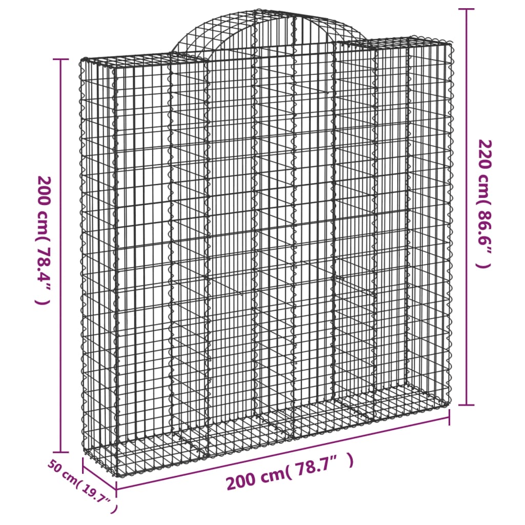 vidaXL Arched Gabion Baskets 10 pcs 200x50x200/220 cm Galvanised Iron 6