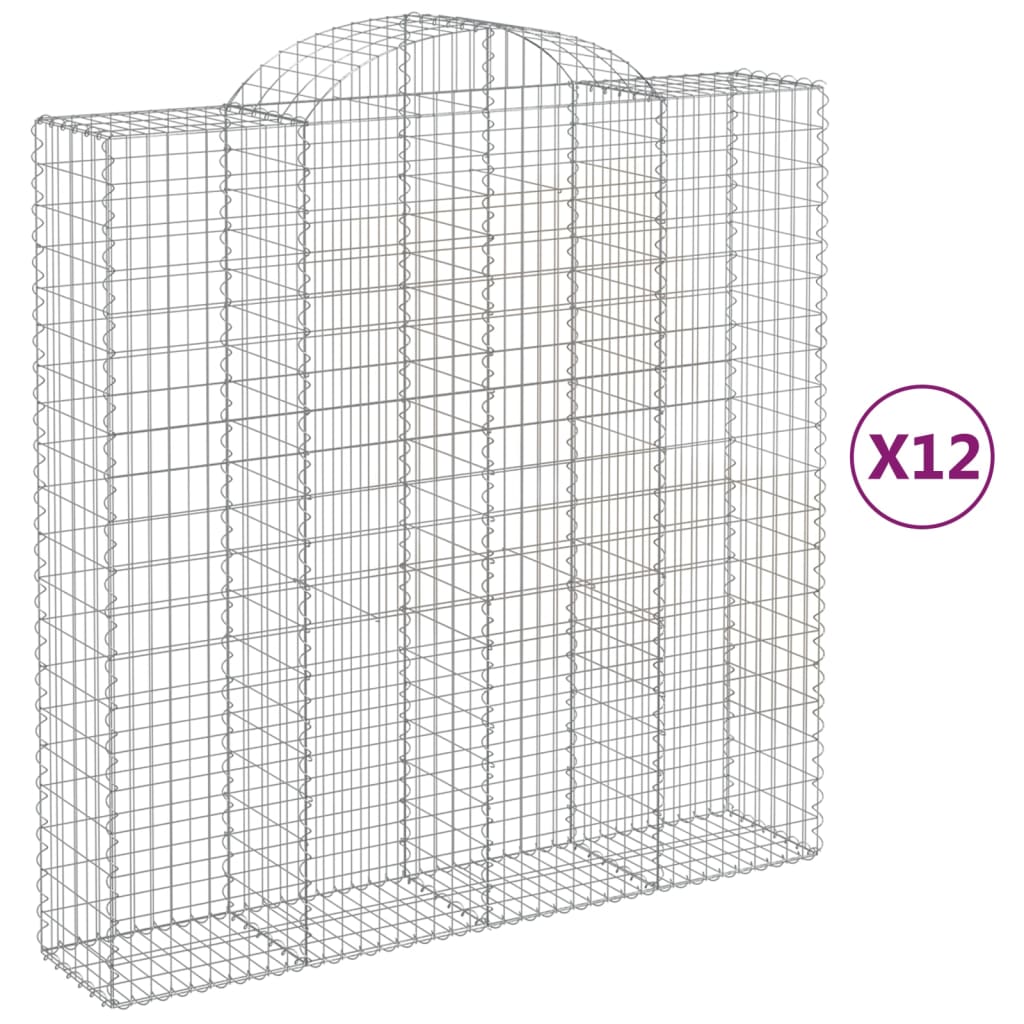 vidaXL Arched Gabion Baskets 12 pcs 200x50x200/220 cm Galvanised Iron 2