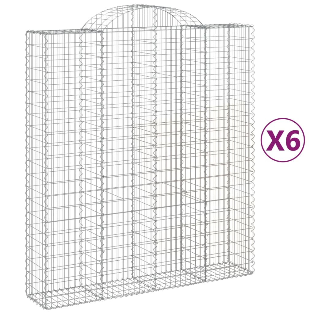 vidaXL Arched Gabion Baskets 6 pcs 200x50x220/240 cm Galvanised Iron 2