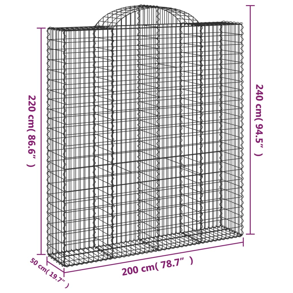 vidaXL Arched Gabion Baskets 6 pcs 200x50x220/240 cm Galvanised Iron 6