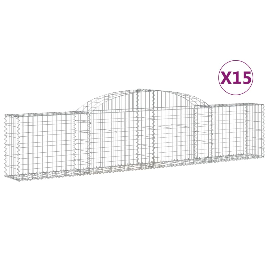 vidaXL Arched Gabion Baskets 15 pcs 300x30x60/80 cm Galvanised Iron 2