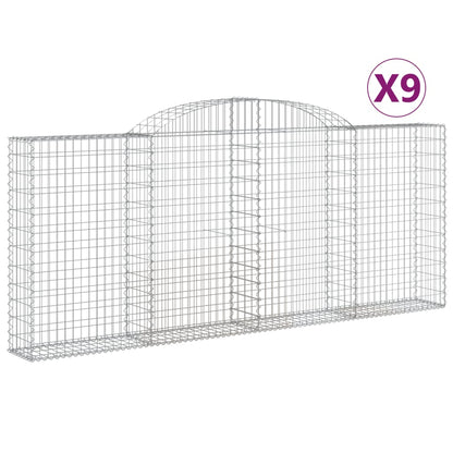 vidaXL Arched Gabion Baskets 9 pcs 300x30x120/140 cm Galvanised Iron 2