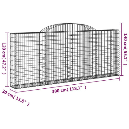 vidaXL Arched Gabion Baskets 9 pcs 300x30x120/140 cm Galvanised Iron 6
