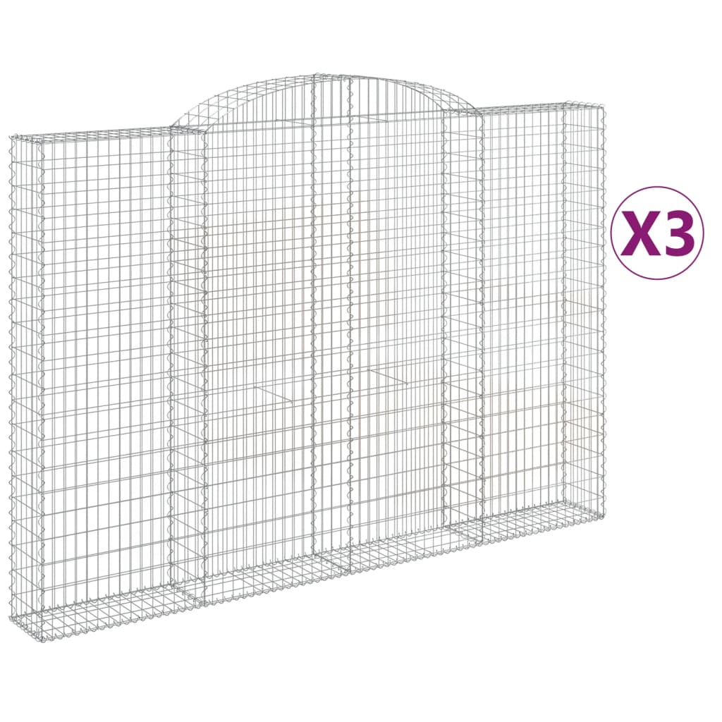 vidaXL Arched Gabion Baskets 3 pcs 300x30x200/220 cm Galvanised Iron 2