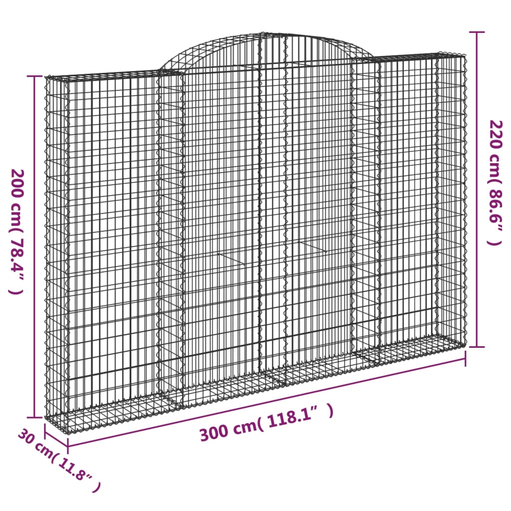 vidaXL Arched Gabion Baskets 4 pcs 300x30x200/220 cm Galvanised Iron 6