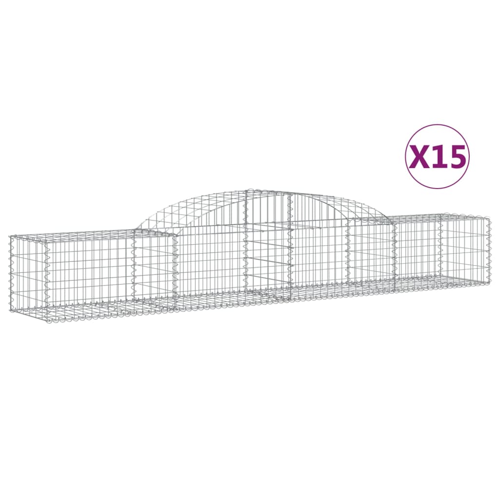 vidaXL Arched Gabion Baskets 15 pcs 300x50x40/60 cm Galvanised Iron 2