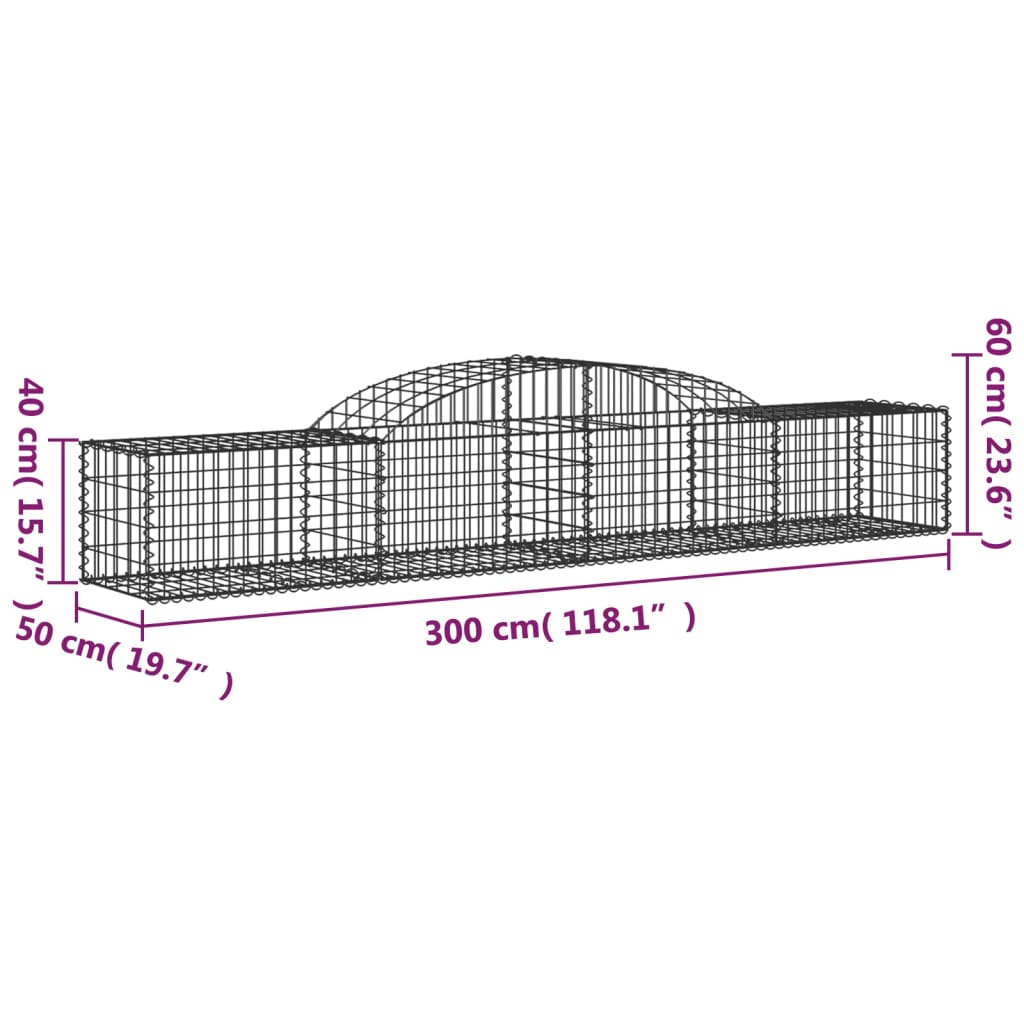 vidaXL Arched Gabion Baskets 15 pcs 300x50x40/60 cm Galvanised Iron 6