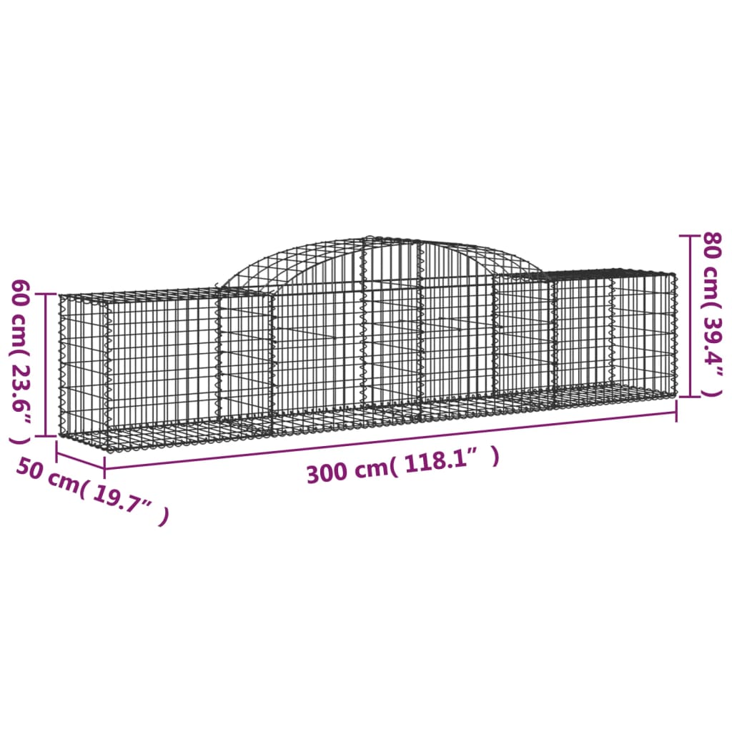 vidaXL Arched Gabion Baskets 13 pcs 300x50x60/80 cm Galvanised Iron 6