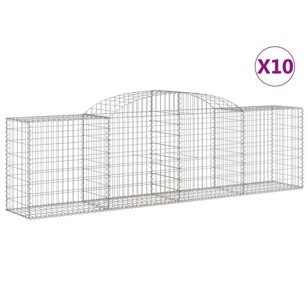 vidaXL Arched Gabion Baskets 10 pcs 300x50x80/100 cm Galvanised Iron 2