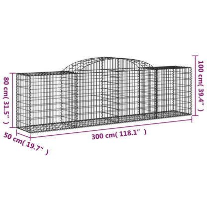 vidaXL Arched Gabion Baskets 10 pcs 300x50x80/100 cm Galvanised Iron 6