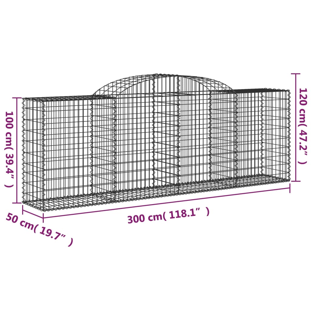 vidaXL Arched Gabion Baskets 9 pcs 300x50x100/120 cm Galvanised Iron 6
