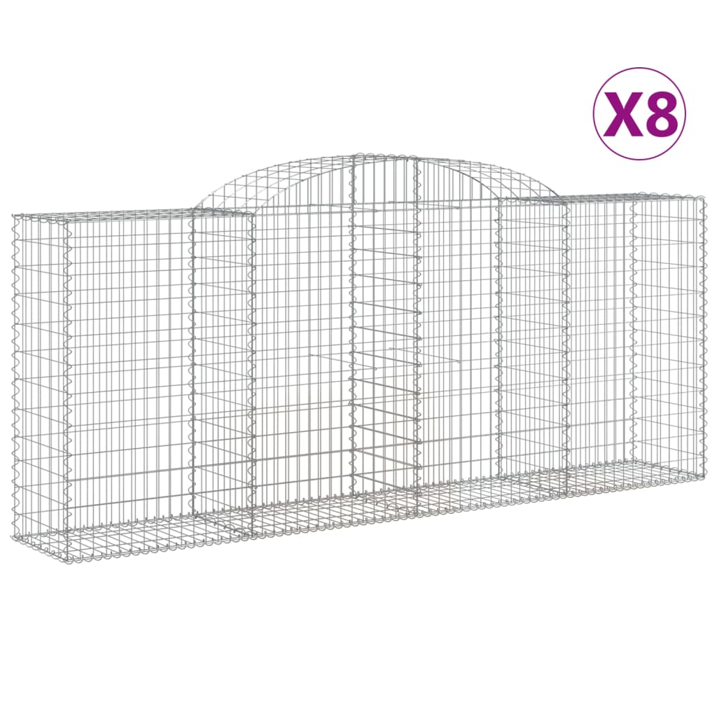 vidaXL Arched Gabion Baskets 8 pcs 300x50x120/140 cm Galvanised Iron 2