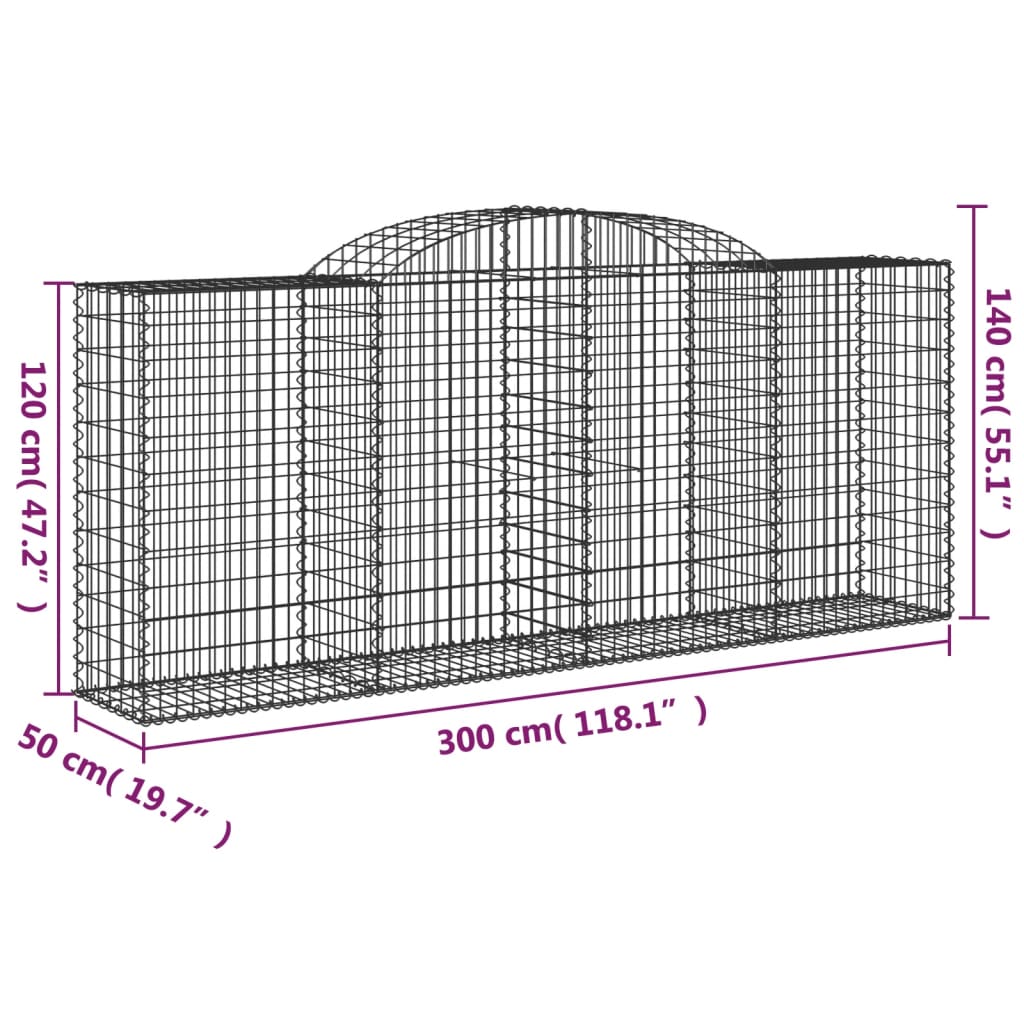 vidaXL Arched Gabion Baskets 8 pcs 300x50x120/140 cm Galvanised Iron 6