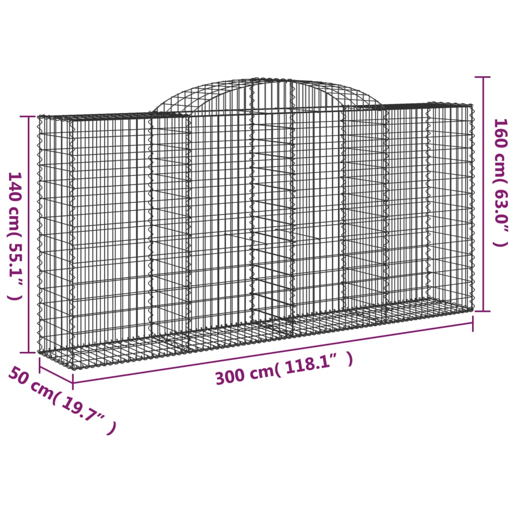 vidaXL Arched Gabion Baskets 7 pcs 300x50x140/160 cm Galvanised Iron 6