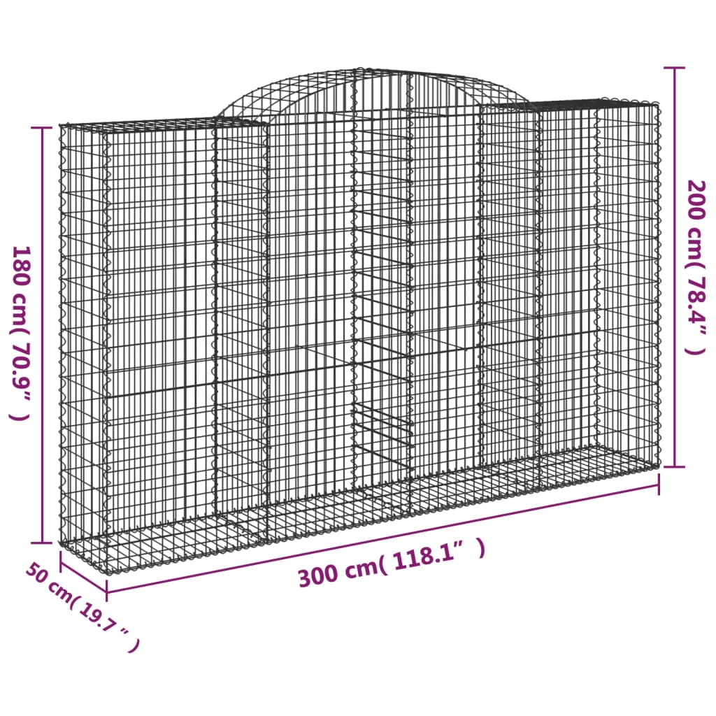 vidaXL Arched Gabion Baskets 4 pcs 300x50x180/200 cm Galvanised Iron 6