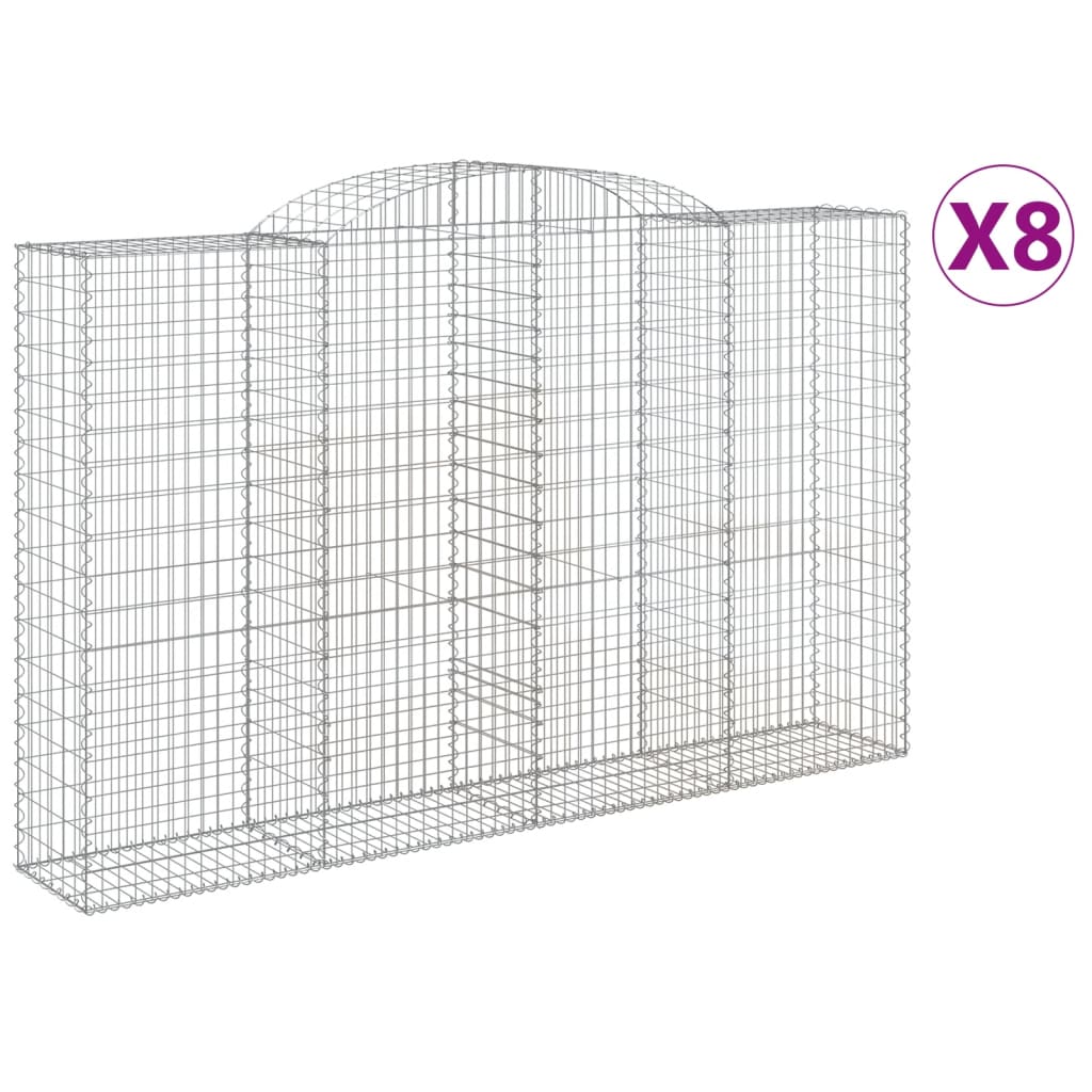 vidaXL Arched Gabion Baskets 8 pcs 300x50x180/200 cm Galvanised Iron 2
