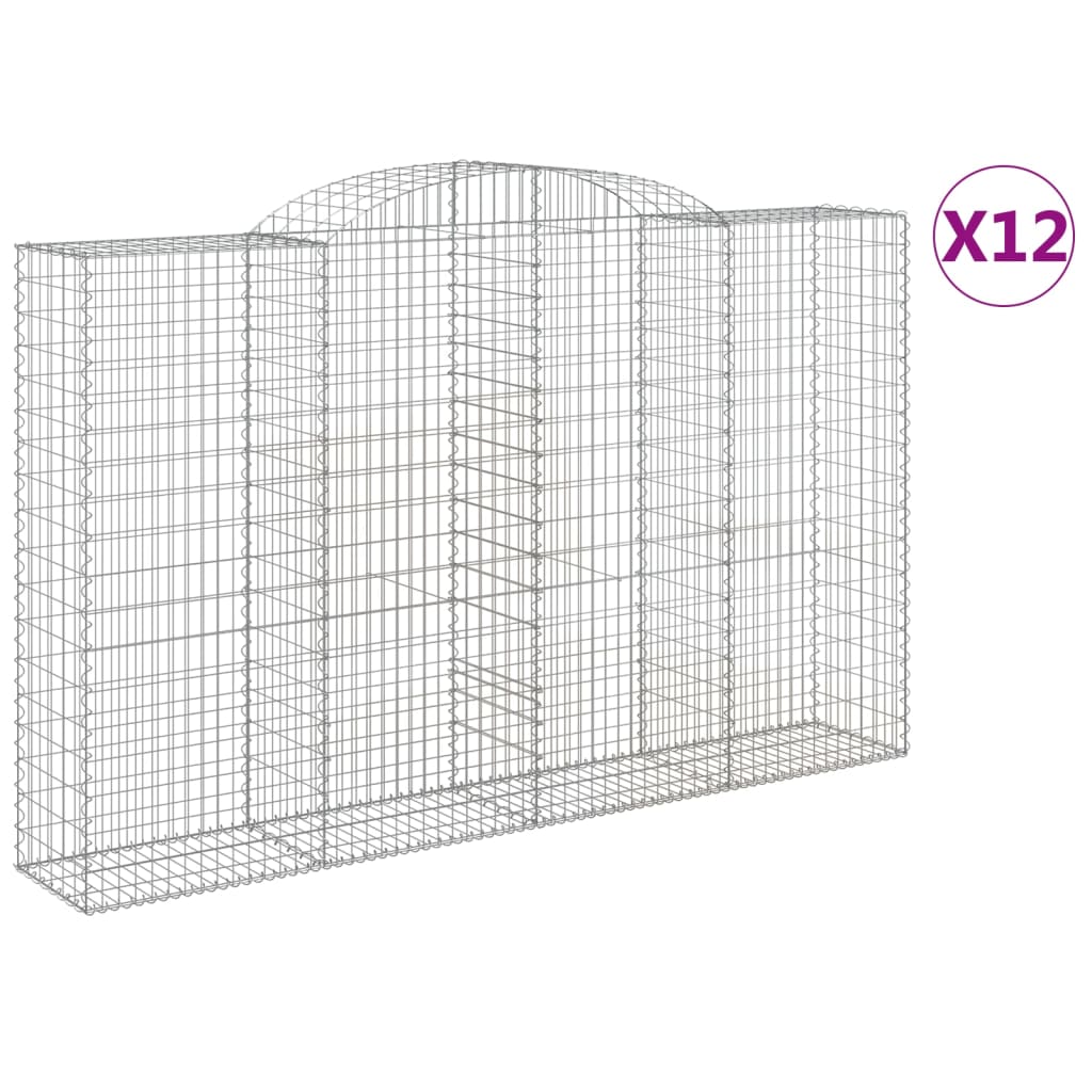 vidaXL Arched Gabion Baskets 12 pcs 300x50x180/200 cm Galvanised Iron 2