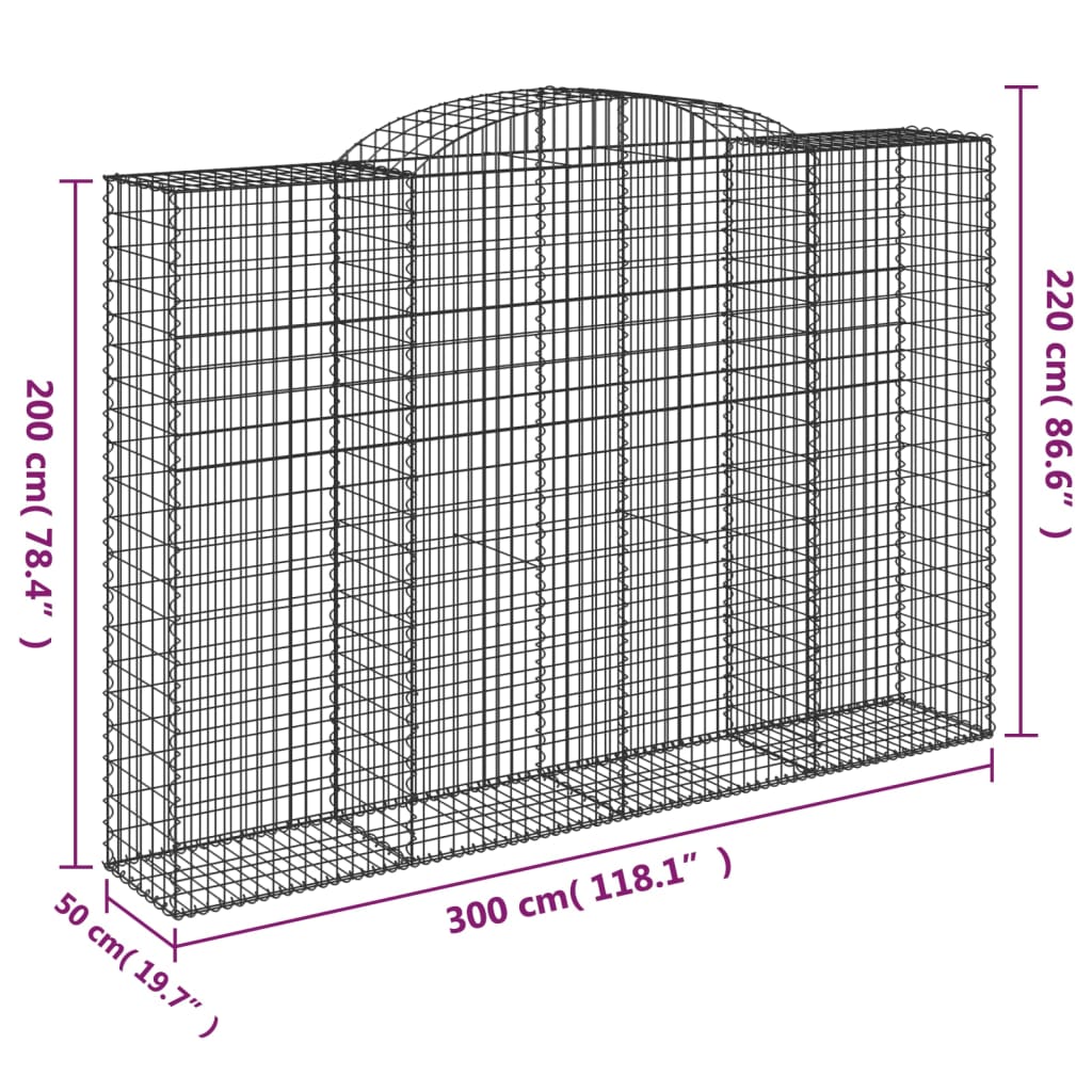vidaXL Arched Gabion Baskets 5 pcs 300x50x200/220 cm Galvanised Iron 6