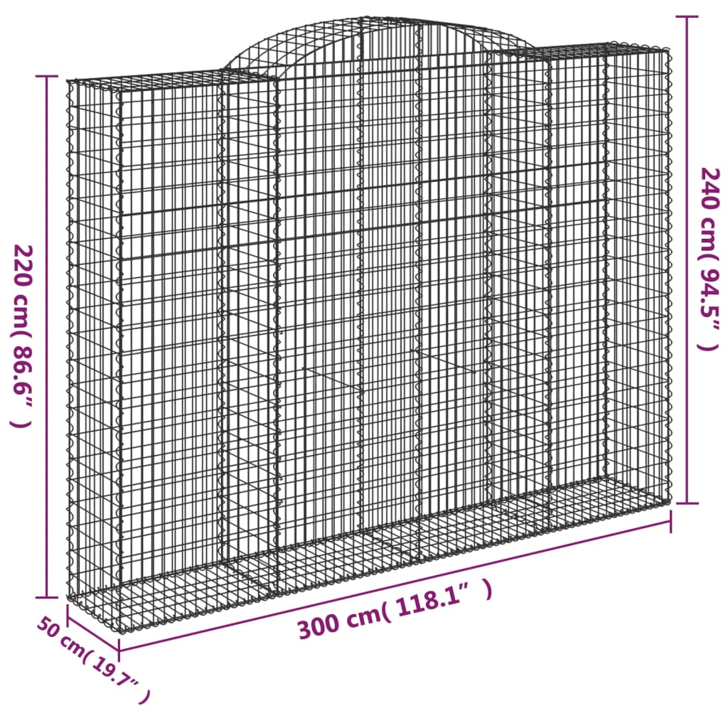 vidaXL Arched Gabion Baskets 3 pcs 300x50x220/240 cm Galvanised Iron 6