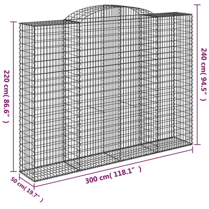 vidaXL Arched Gabion Baskets 3 pcs 300x50x220/240 cm Galvanised Iron 6