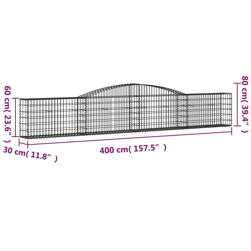 vidaXL Arched Gabion Baskets 7 pcs 400x30x60/80 cm Galvanised Iron 6