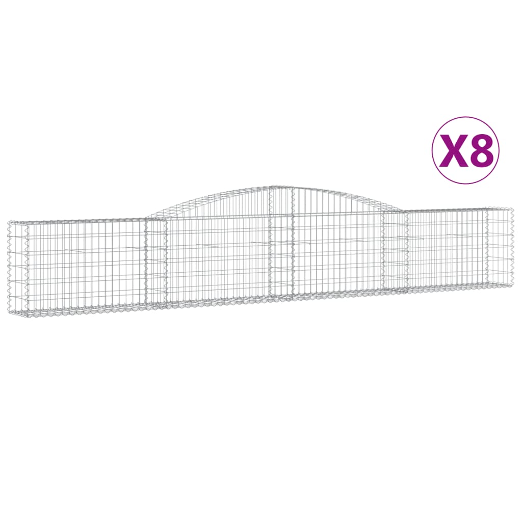 vidaXL Arched Gabion Baskets 8 pcs 400x30x60/80 cm Galvanised Iron 2