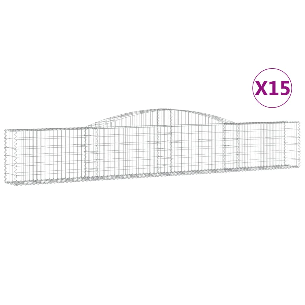 vidaXL Arched Gabion Baskets 15 pcs 400x30x60/80 cm Galvanised Iron 2