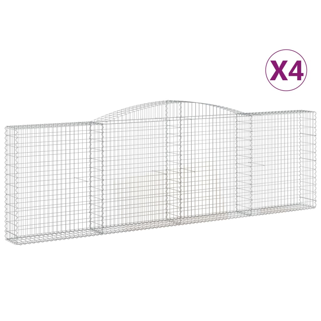 vidaXL Arched Gabion Baskets 4 pcs 400x30x120/140 cm Galvanised Iron 2