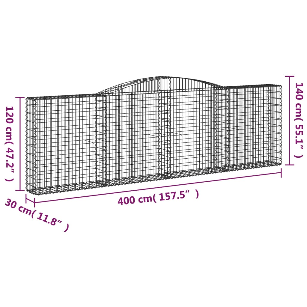 vidaXL Arched Gabion Baskets 5 pcs 400x30x120/140 cm Galvanised Iron 6