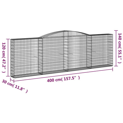 vidaXL Arched Gabion Baskets 5 pcs 400x30x120/140 cm Galvanised Iron 6
