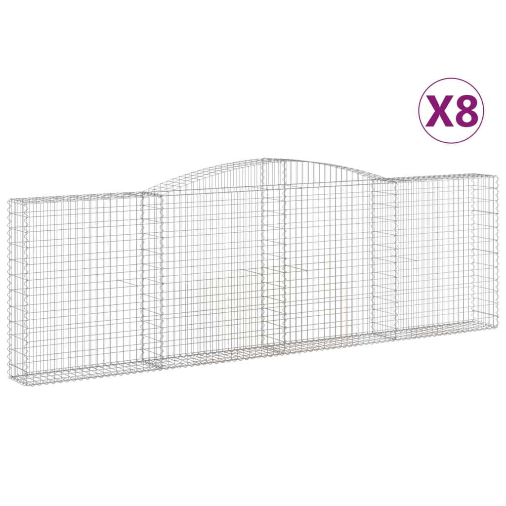 vidaXL Arched Gabion Baskets 8 pcs 400x30x120/140 cm Galvanised Iron 2