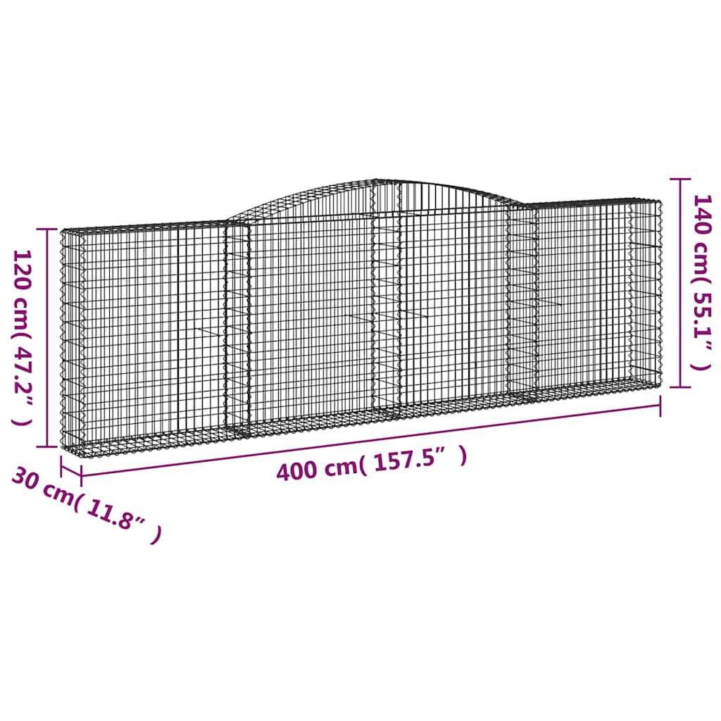 vidaXL Arched Gabion Baskets 9 pcs 400x30x120/140 cm Galvanised Iron 6