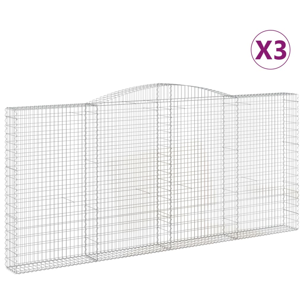 vidaXL Arched Gabion Baskets 3 pcs 400x30x180/200 cm Galvanised Iron 2