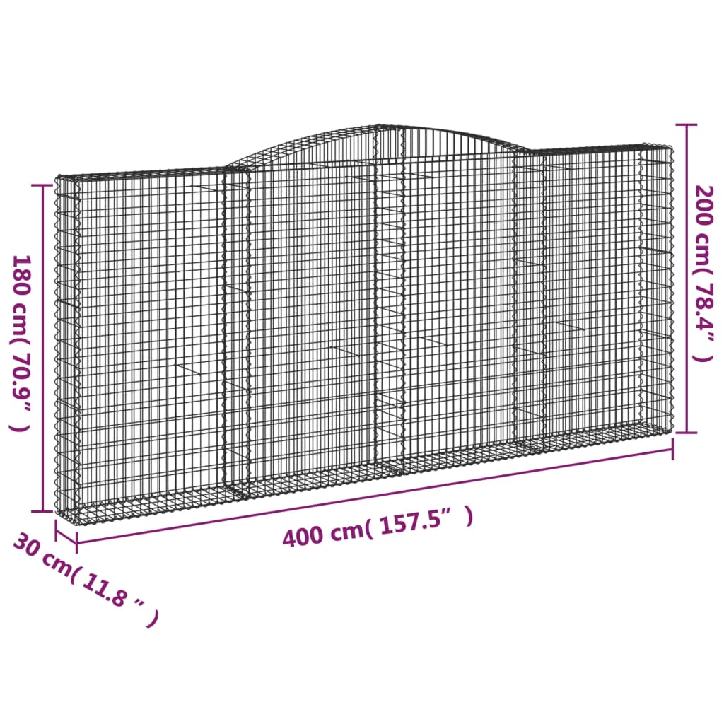 vidaXL Arched Gabion Baskets 3 pcs 400x30x180/200 cm Galvanised Iron 6